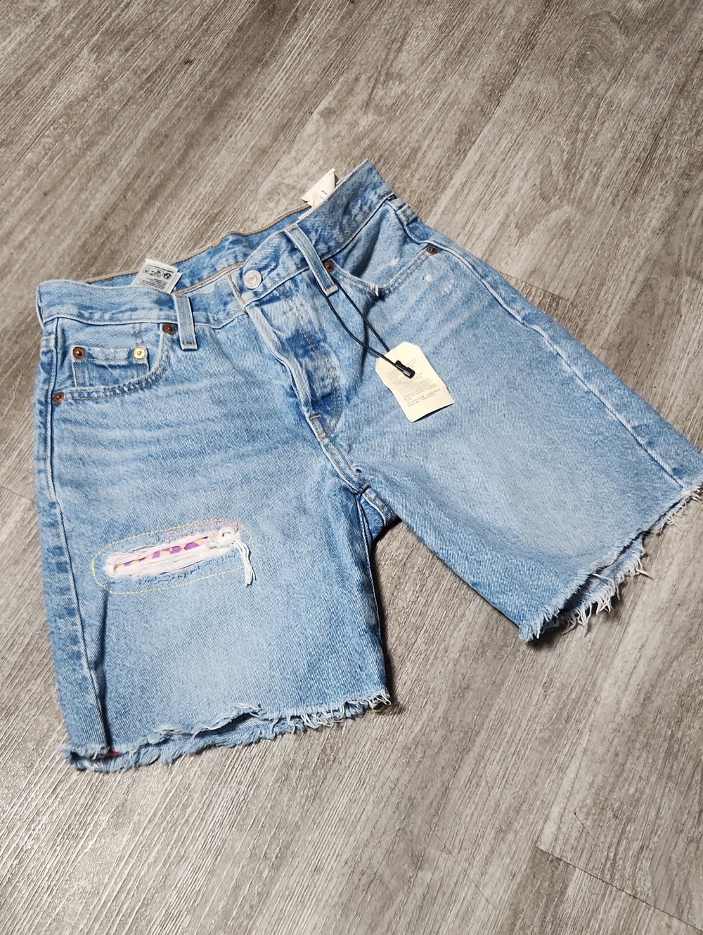 Levis Light Blue Distressed Denim Jean Shorts
